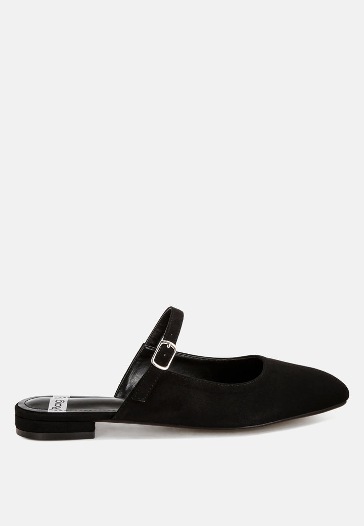 Dublish Square Toe Buckled Flats#color_black-snake