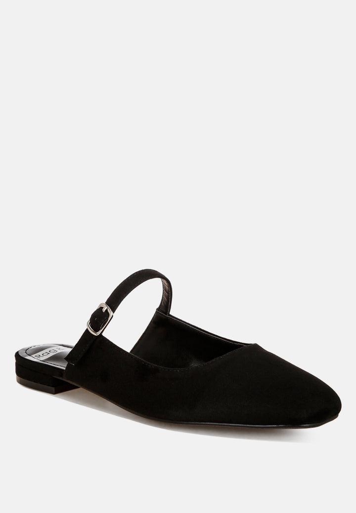 Dublish Square Toe Buckled Flats#color_black-suede