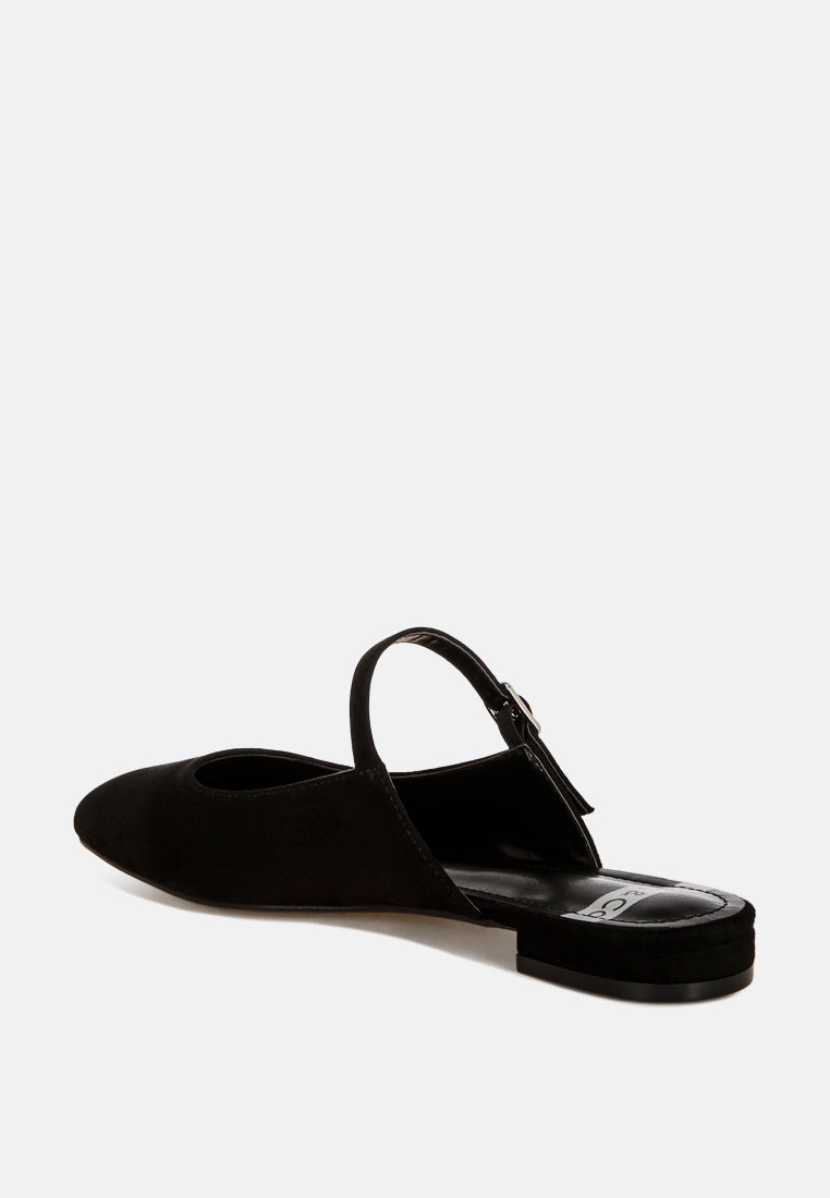 Dublish Square Toe Buckled Flats#color_black-suede