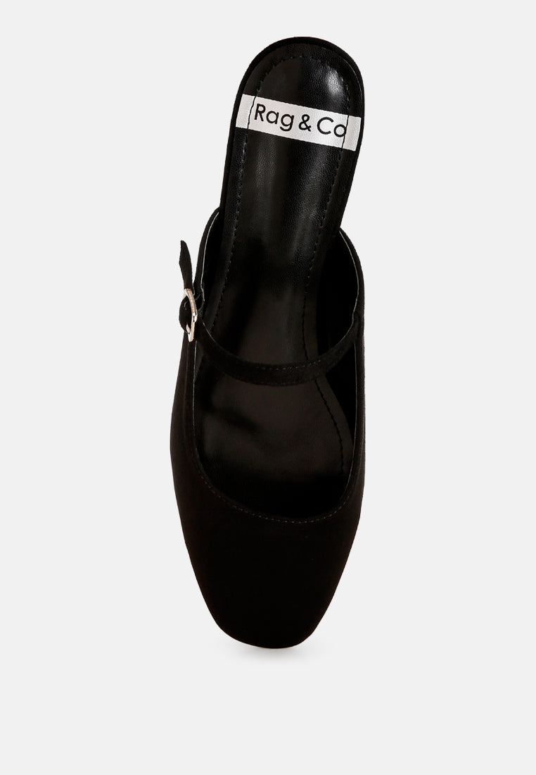 Dublish Square Toe Buckled Flats#color_black-suede