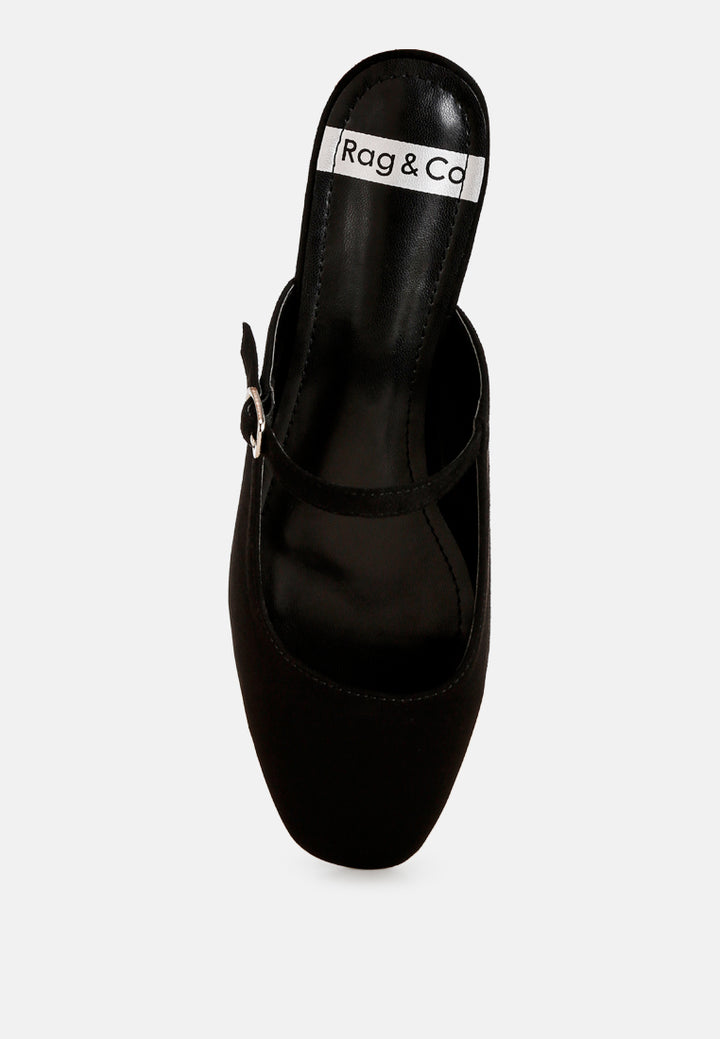 Dublish Square Toe Buckled Flats#color_black-suede