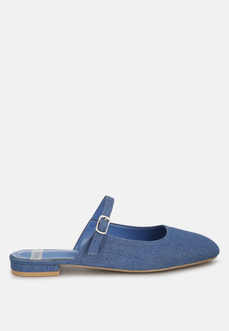 Dublish Square Toe Buckled Flats#color_denim