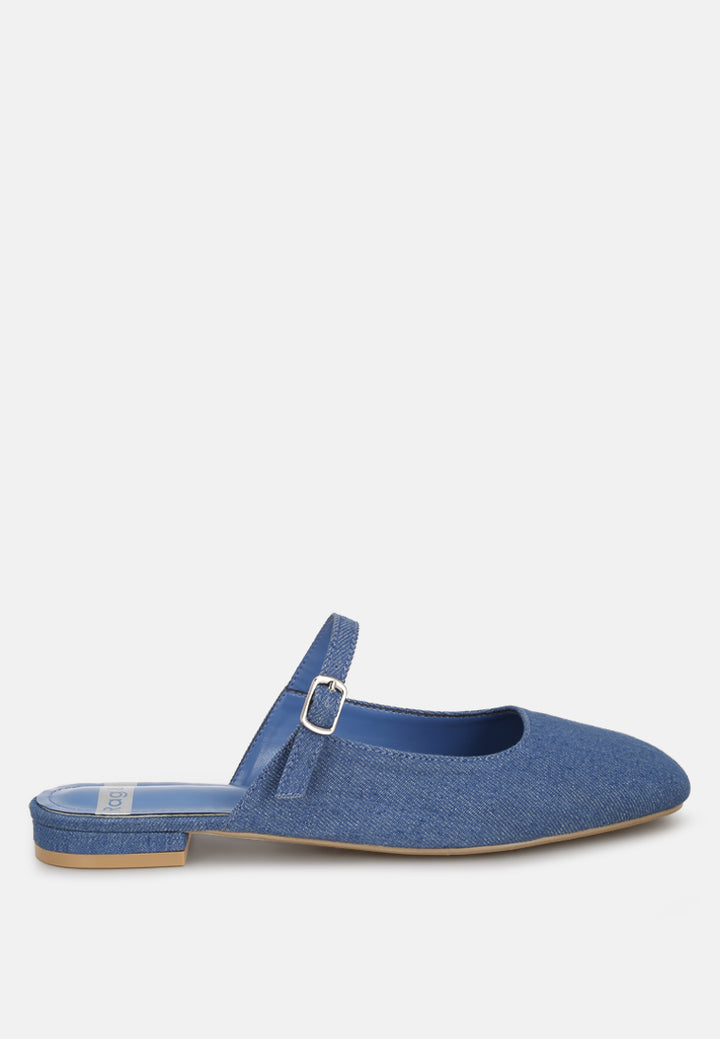 Dublish Square Toe Buckled Flats#color_denim