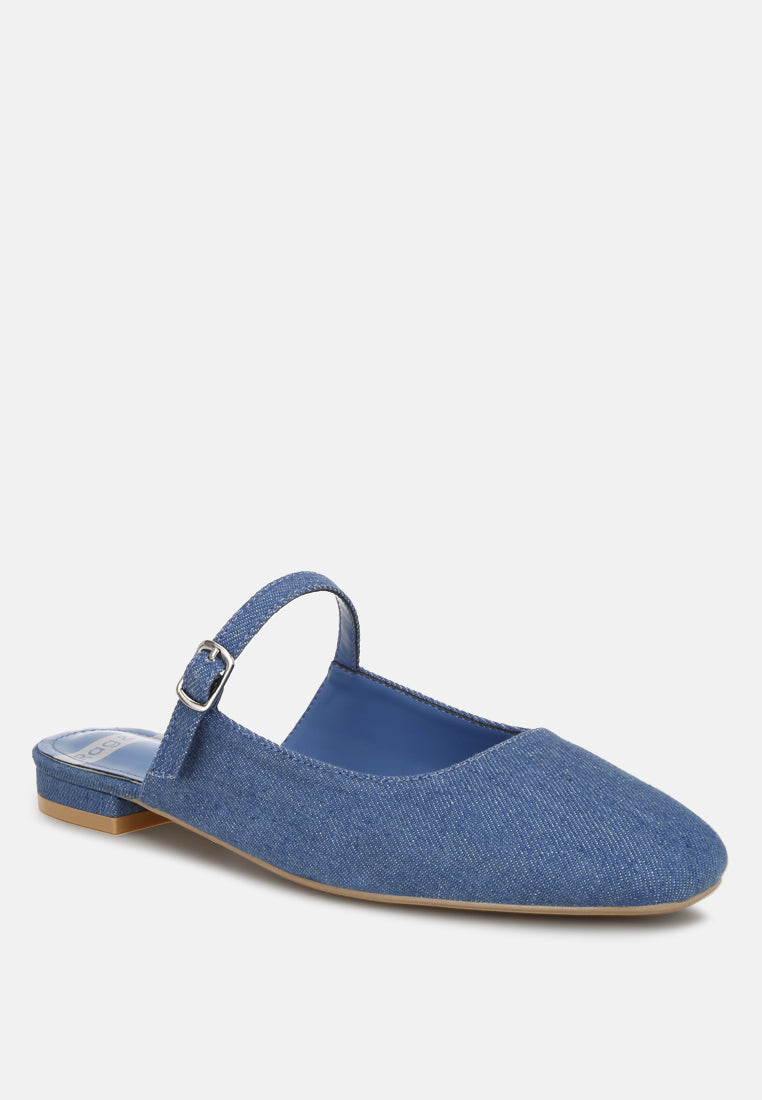 Dublish Square Toe Buckled Flats#color_denim