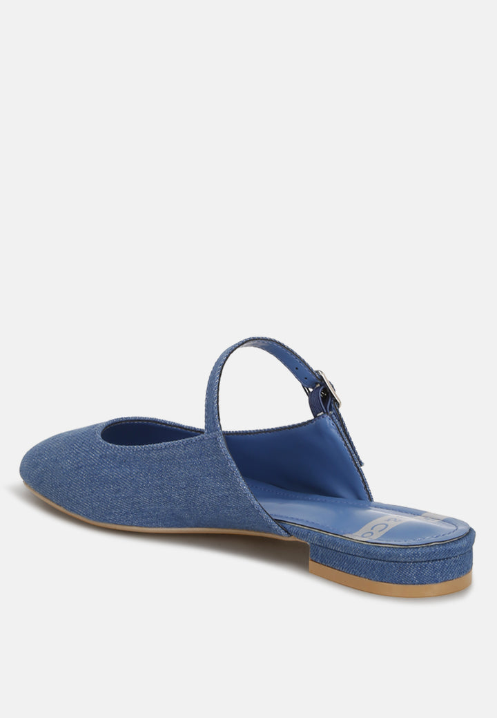 Dublish Square Toe Buckled Flats#color_denim