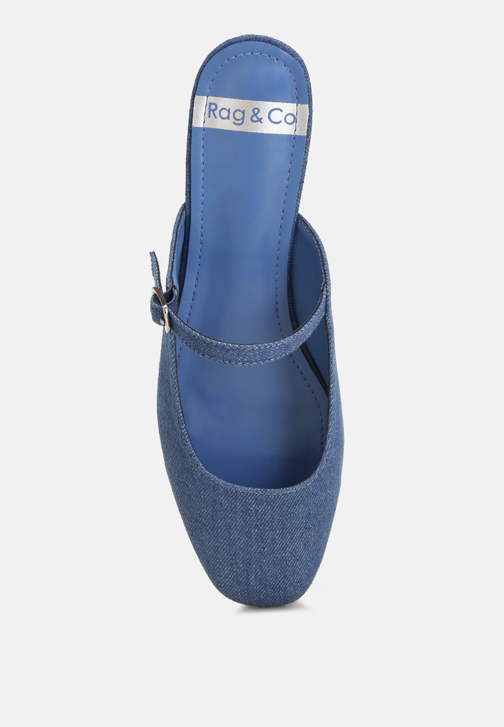 Dublish Square Toe Buckled Flats#color_denim