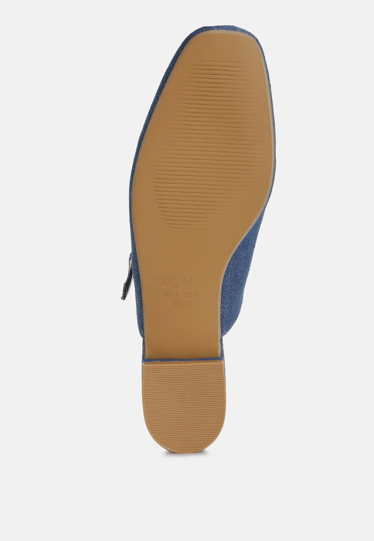 Dublish Square Toe Buckled Flats#color_denim