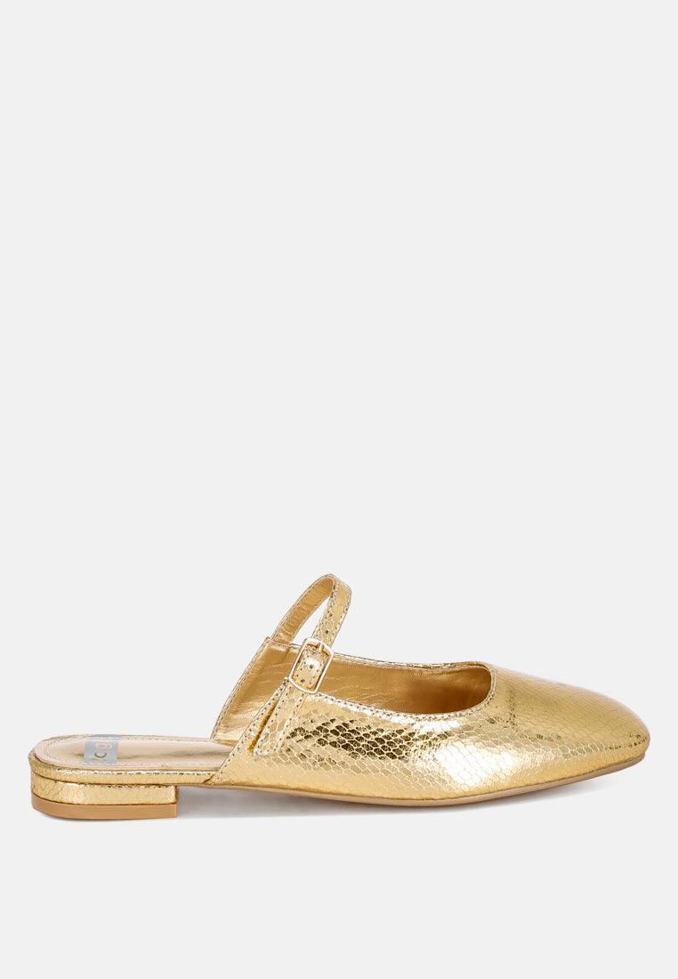 Dublish Square Toe Buckled Flats#color_gold-snake