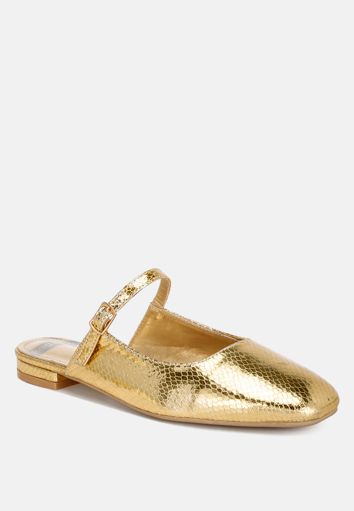 Dublish Square Toe Buckled Flats#color_gold-snake