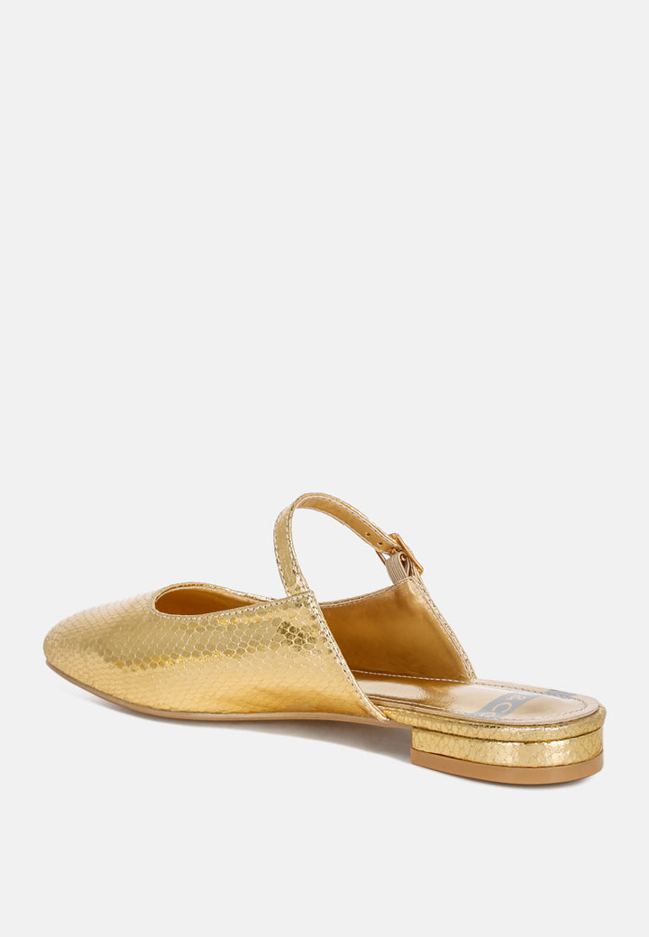 Dublish Square Toe Buckled Flats#color_gold-snake