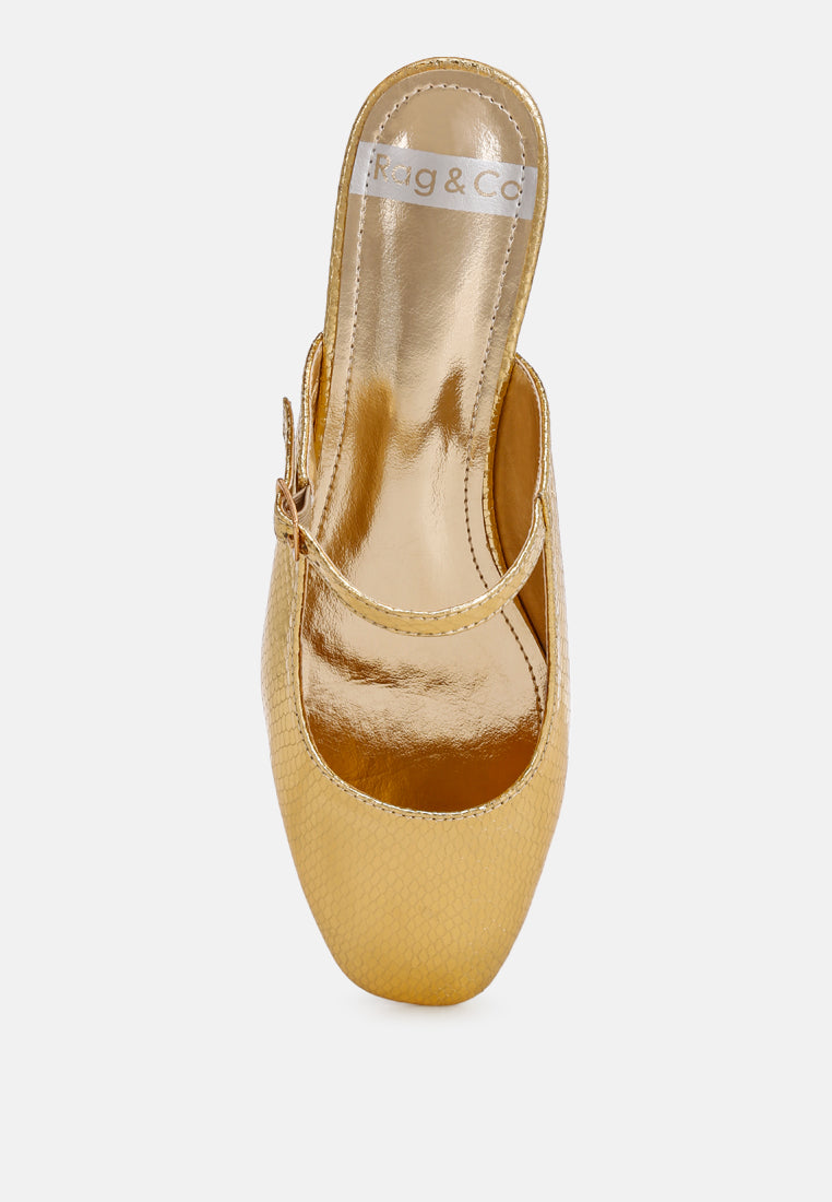 Dublish Square Toe Buckled Flats#color_gold-snake