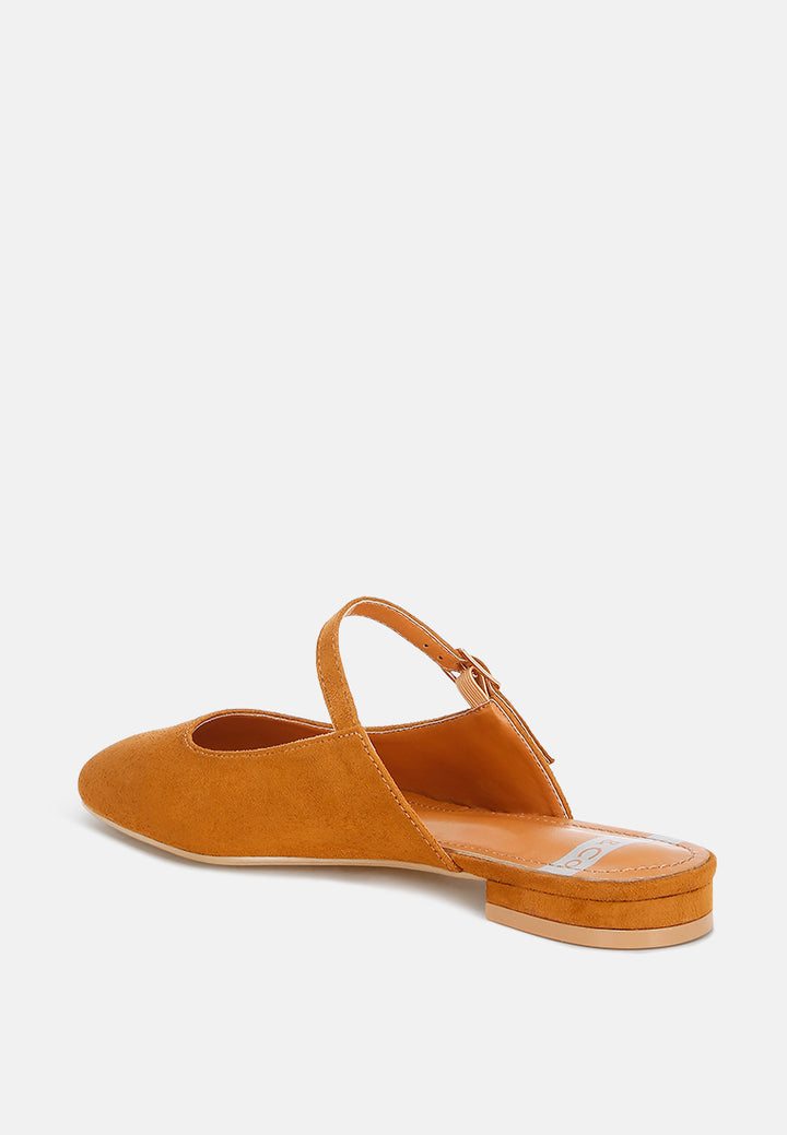 Dublish Square Toe Buckled Flats#color_tan-suede