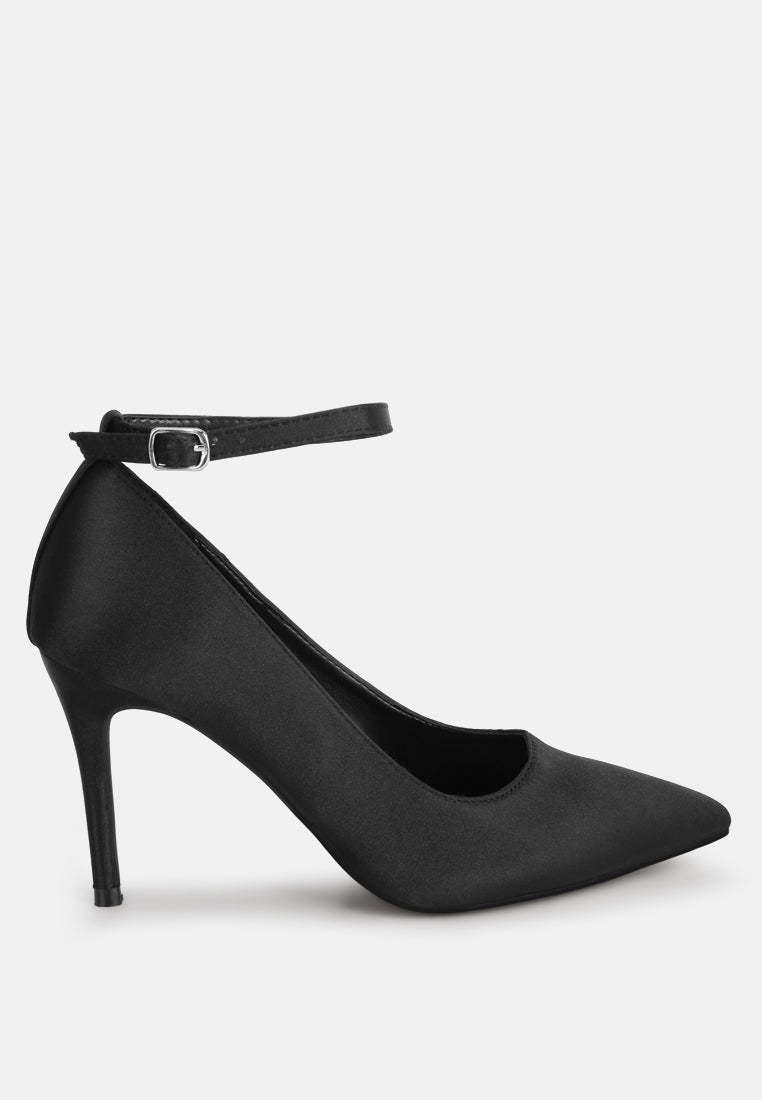 Dittany Ankle Strap Stiletto Heel Pumps#color_black-satin