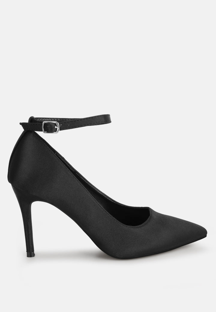 Dittany Ankle Strap Stiletto Heel Pumps#color_black-satin