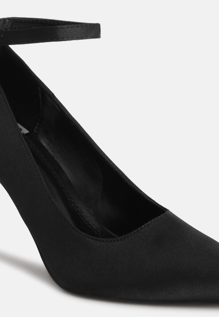 Dittany Ankle Strap Stiletto Heel Pumps#color_black-satin