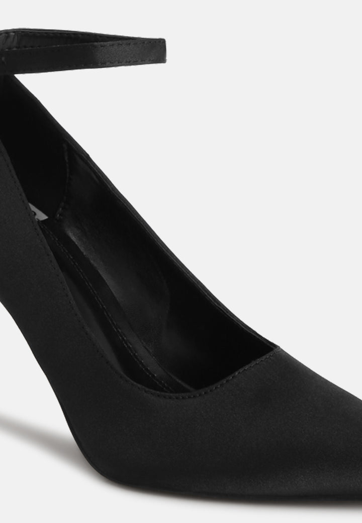 Dittany Ankle Strap Stiletto Heel Pumps#color_black-satin