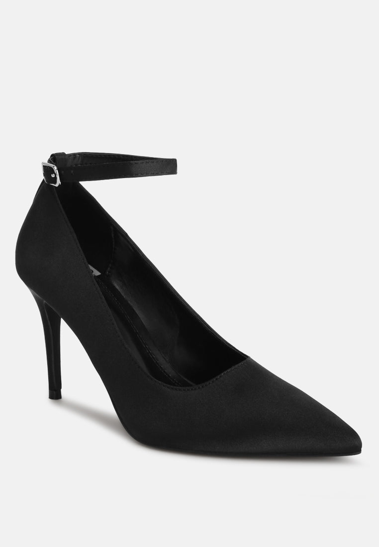 Dittany Ankle Strap Stiletto Heel Pumps#color_black-satin
