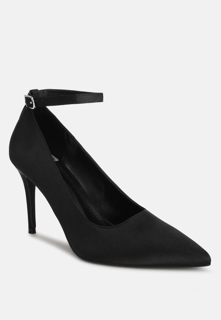 Dittany Ankle Strap Stiletto Heel Pumps#color_black-satin