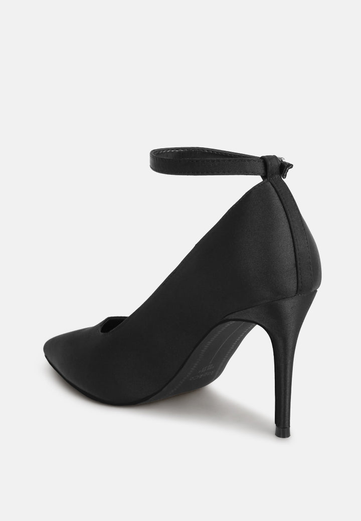 Dittany Ankle Strap Stiletto Heel Pumps#color_black-satin