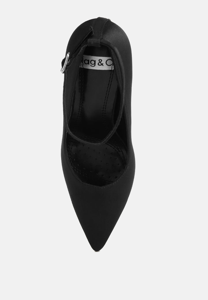 Dittany Ankle Strap Stiletto Heel Pumps#color_black-satin