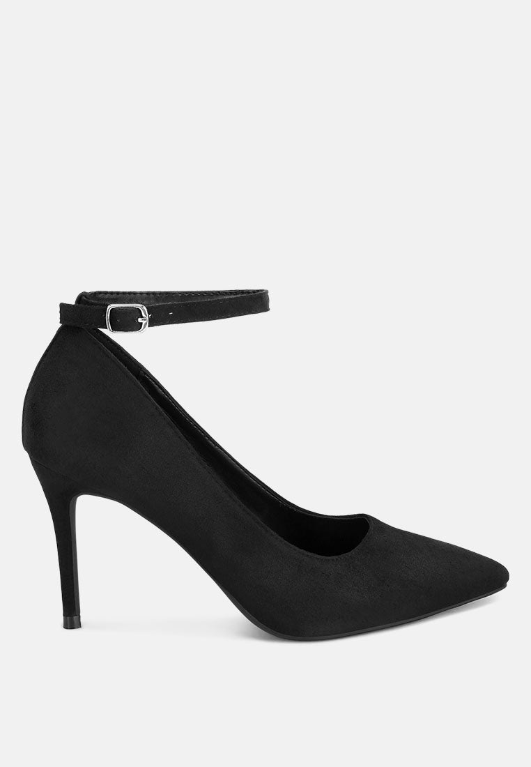 dittany ankle strap stiletto heel pumps#color_black-suede