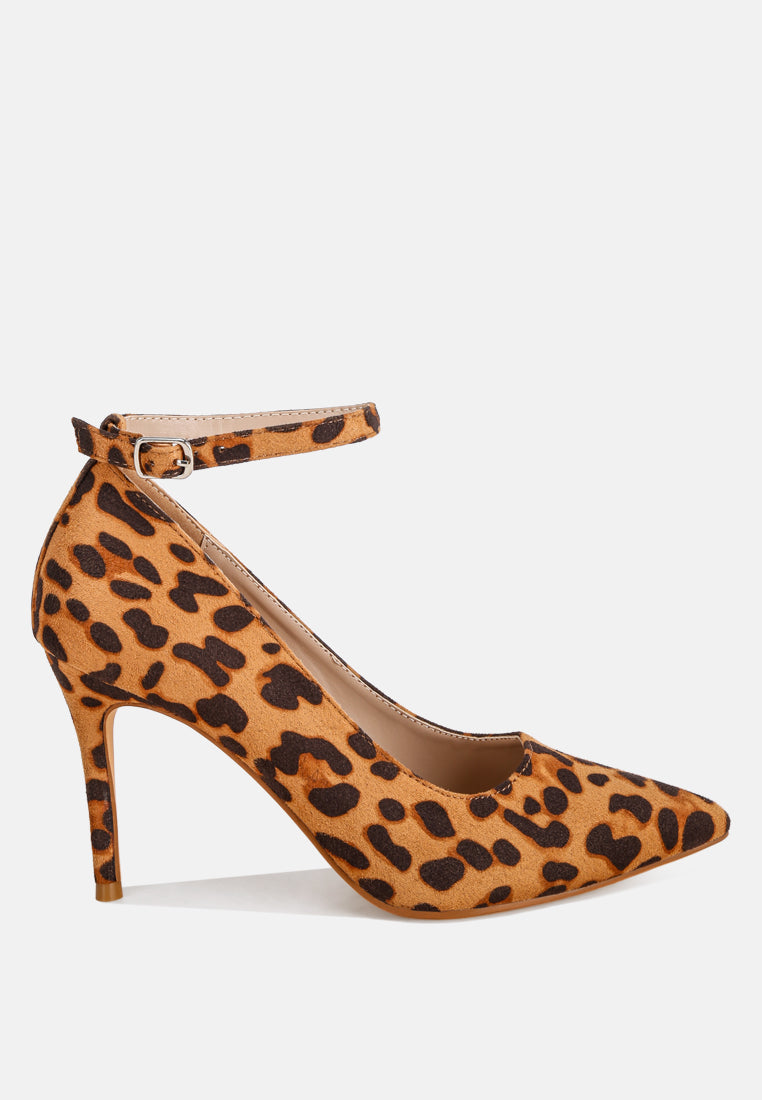 Dittany Ankle Strap Stiletto Heel Pumps#color_leopard-suede