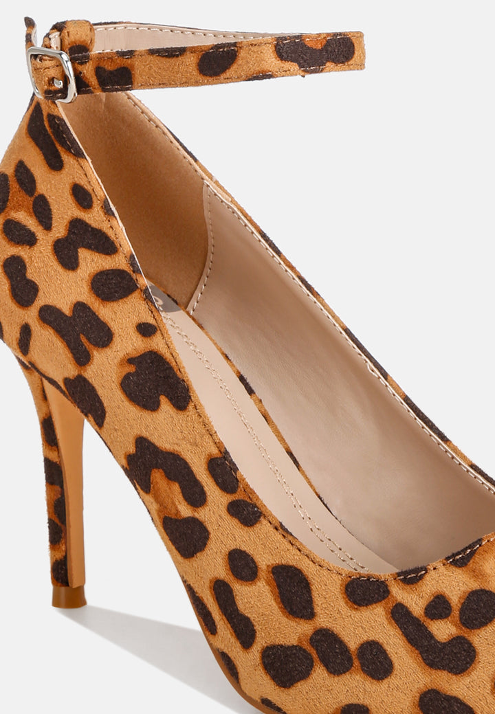 Dittany Ankle Strap Stiletto Heel Pumps#color_leopard-suede
