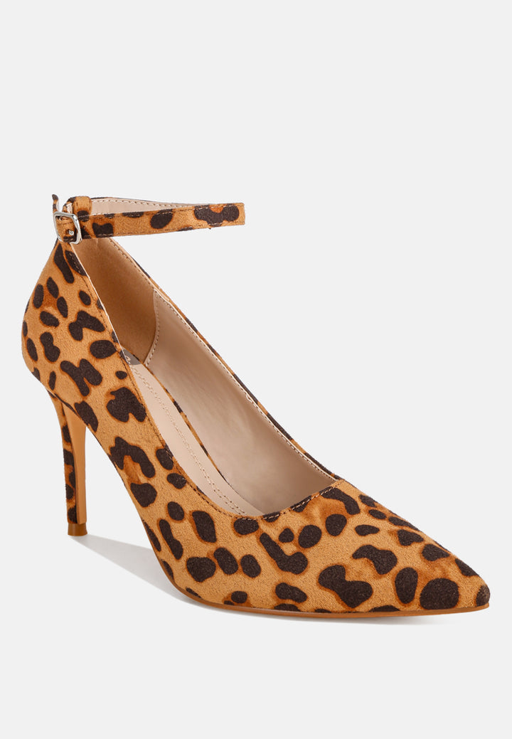 Dittany Ankle Strap Stiletto Heel Pumps#color_leopard-suede