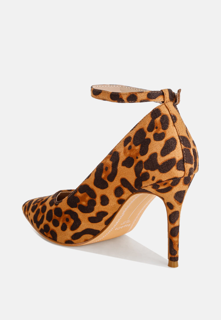 Dittany Ankle Strap Stiletto Heel Pumps#color_leopard-suede