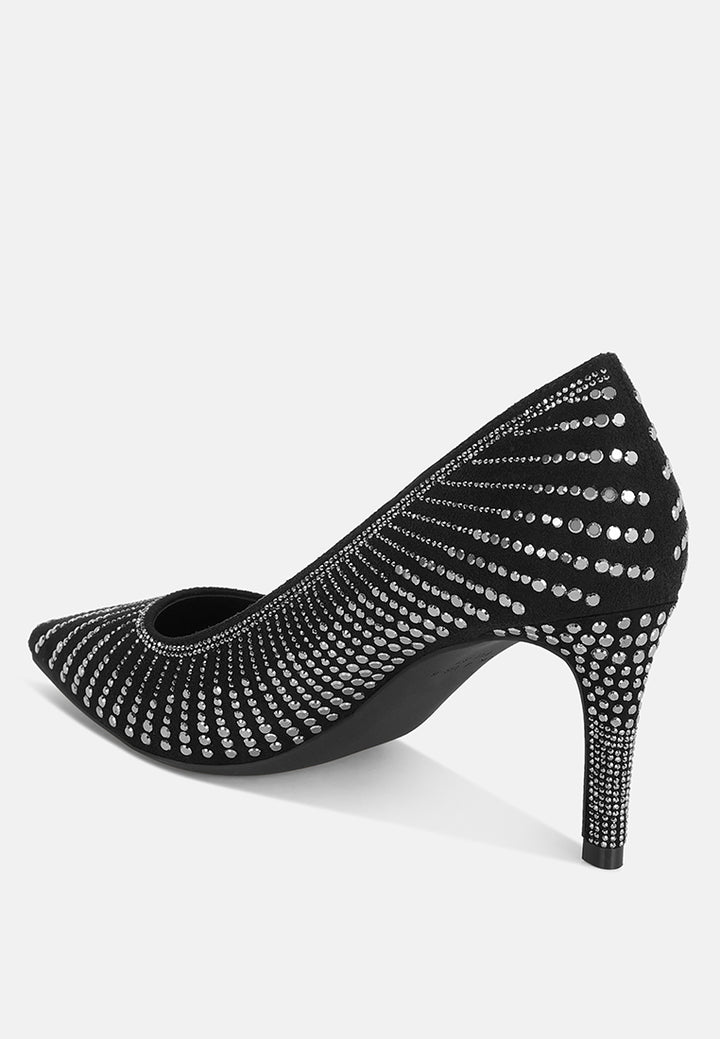 pitchers rhinestone embellished stiletto heels#color_black-suede