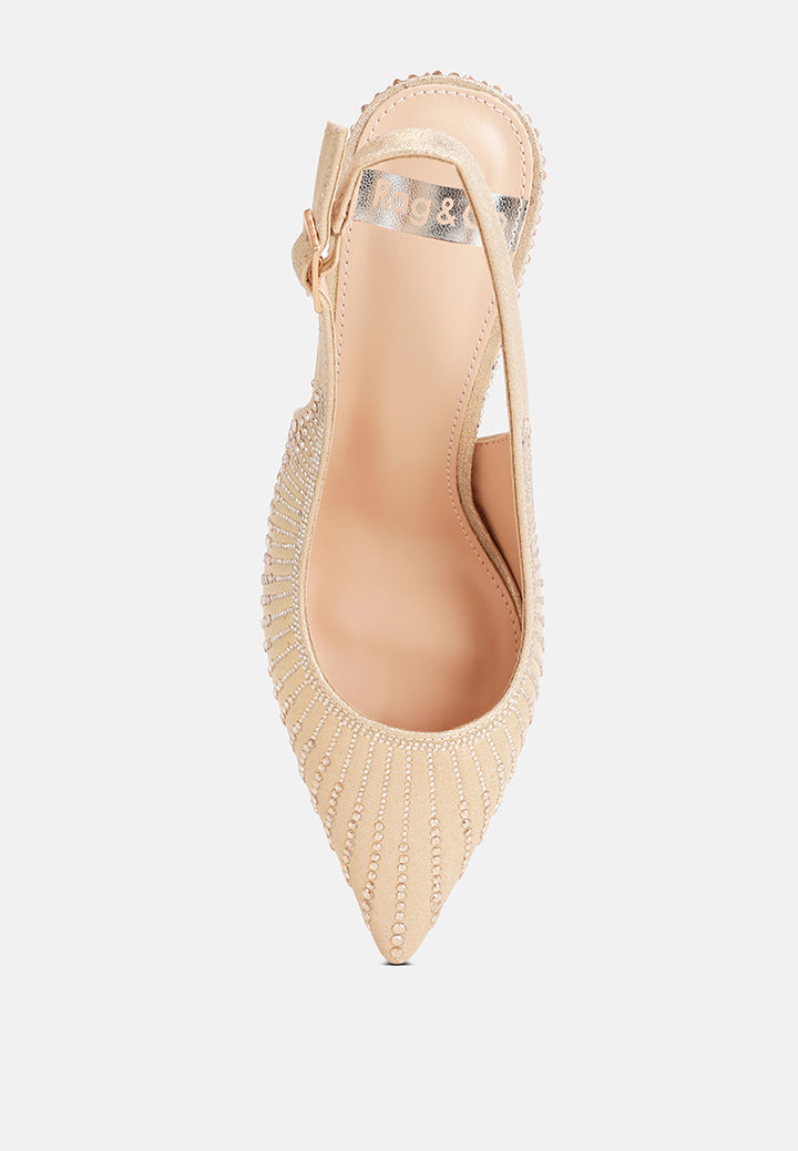 odessa rhinestone embellished pointed toe heels#color_gold-suede