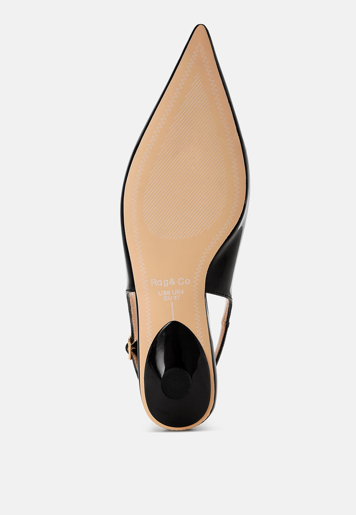 Bell flower Classic Horsebit Detail Slingback Heels#color_Black-Patent