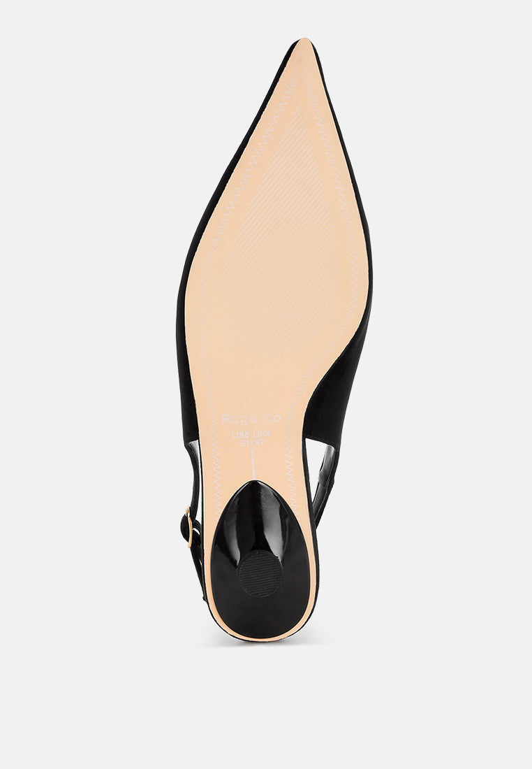 Bell flower Classic Horsebit Detail Slingback Heels#color_black-suede