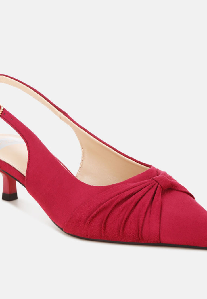 Salvia Ruched Pointed Toe Slingback Heels#color_burgundy suede