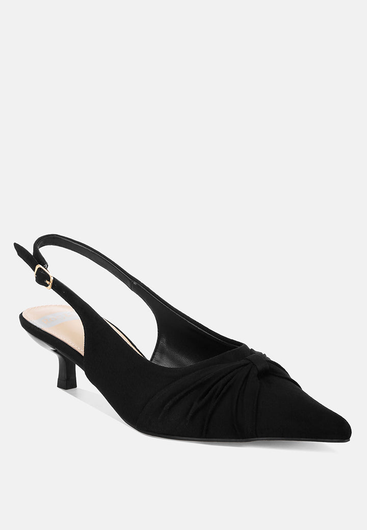 Salvia Ruched Pointed Toe Slingback Heels#color_black suede
