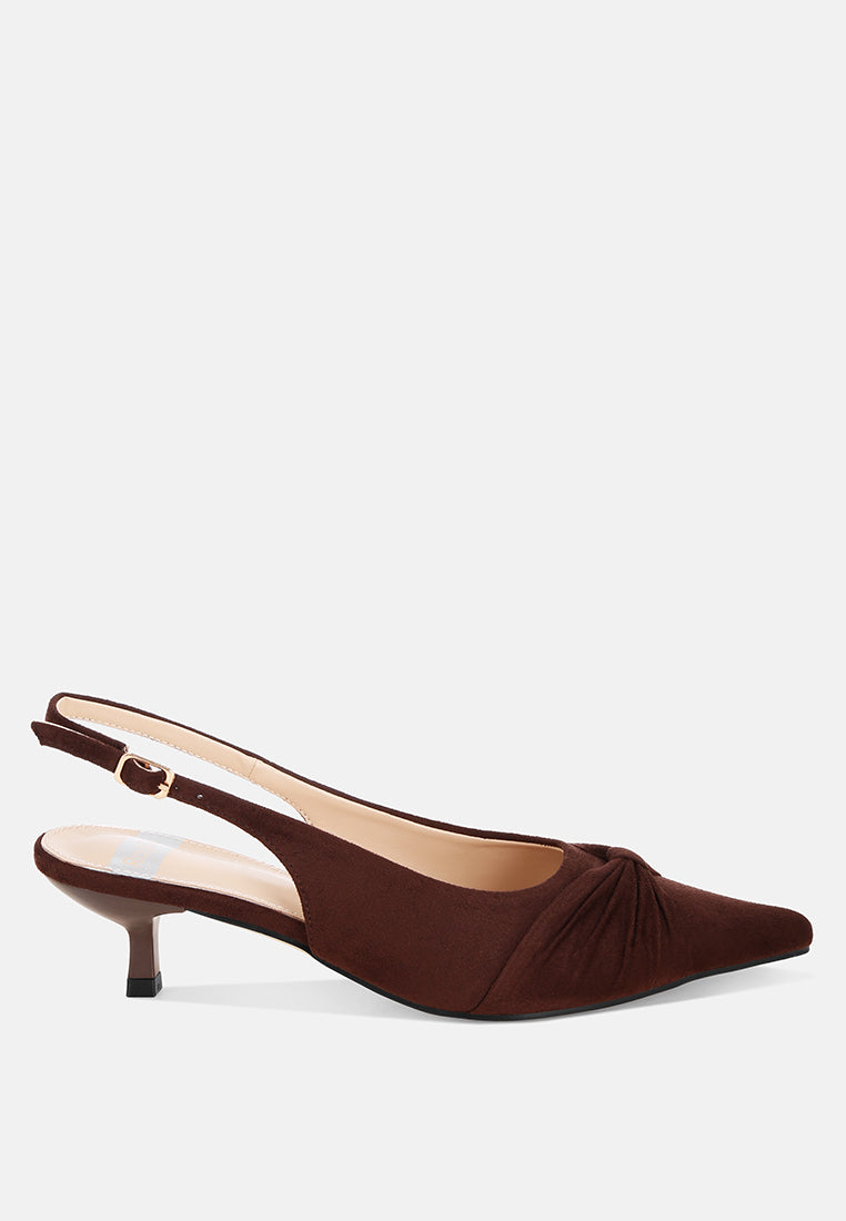 Salvia Ruched Pointed Toe Slingback Heels#color_brown suede