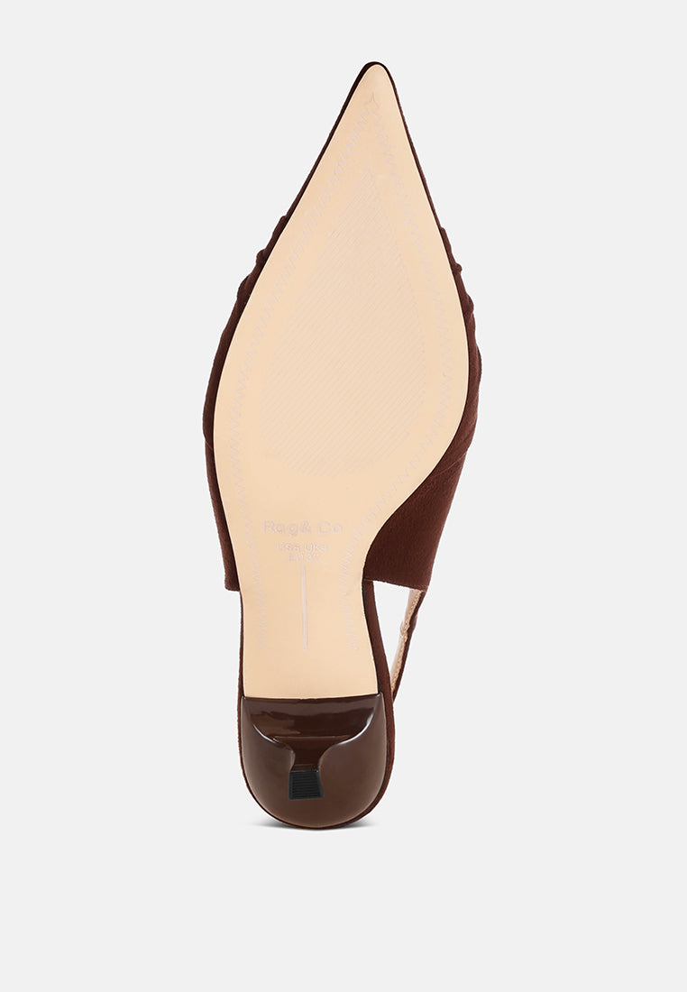 Salvia Ruched Pointed Toe Slingback Heels#color_brown suede