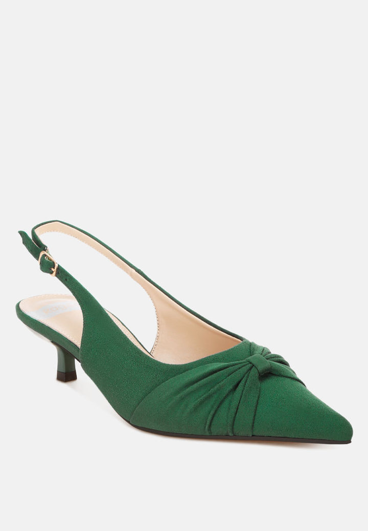 Salvia Ruched Pointed Toe Slingback Heels#color_green suede