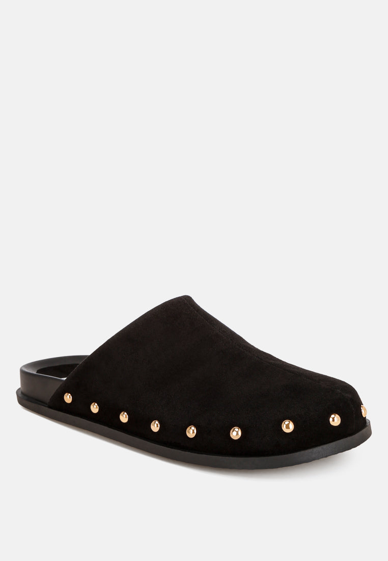 stud embellished slip ons#color_black