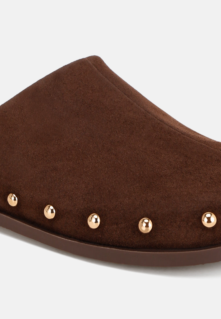stud embellished slip ons#color_brown