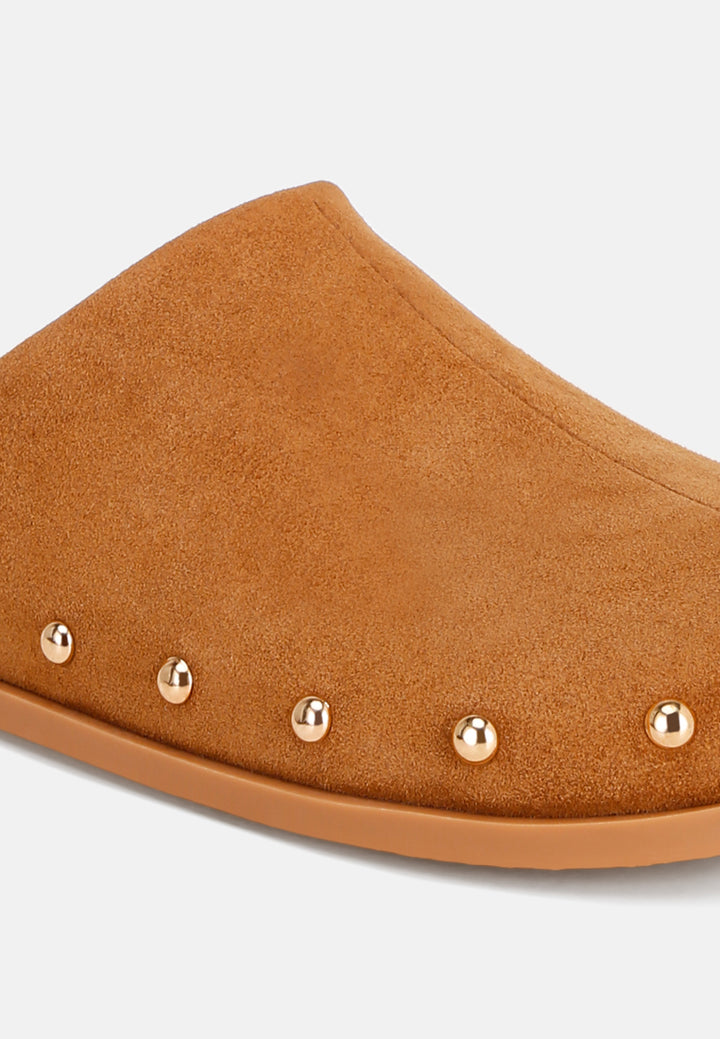 Zidiya Stud Embellished Slip Ons#color_tan