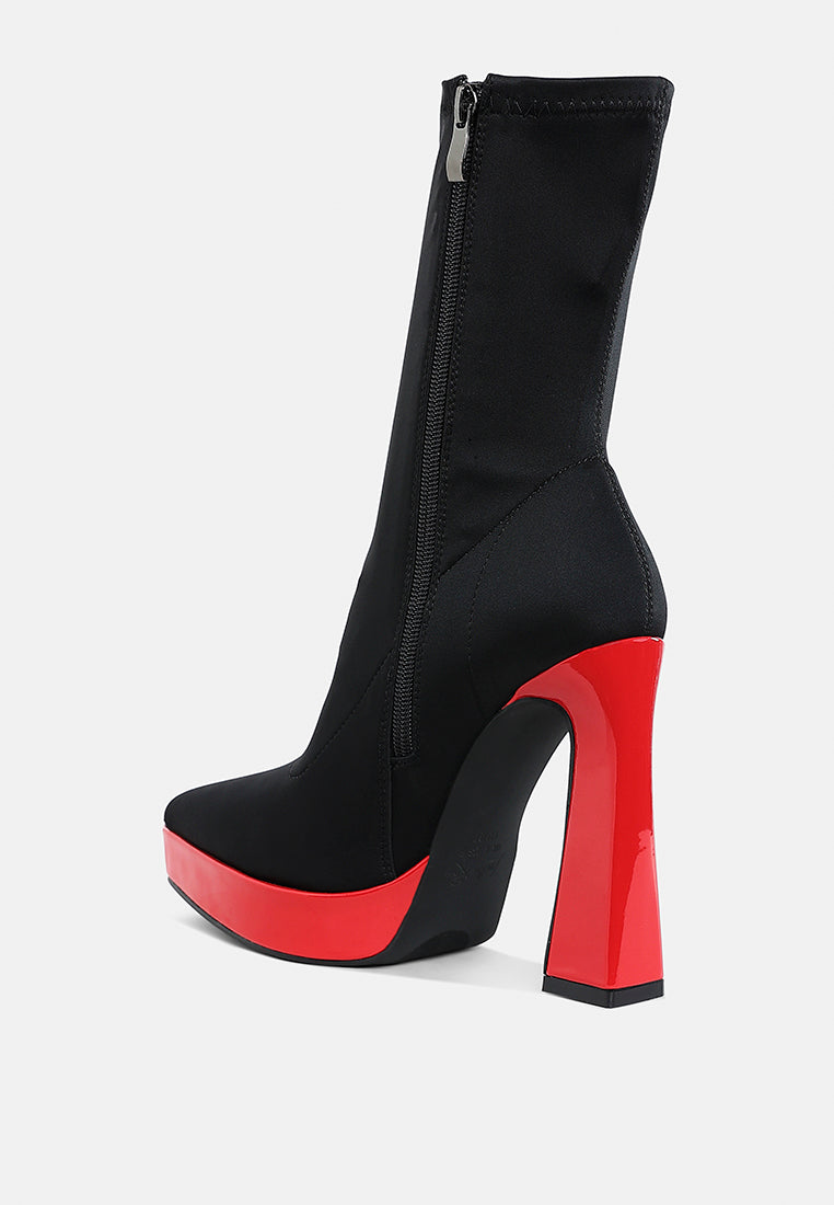 rabha contrasting platform detail sock boots#color_black-red