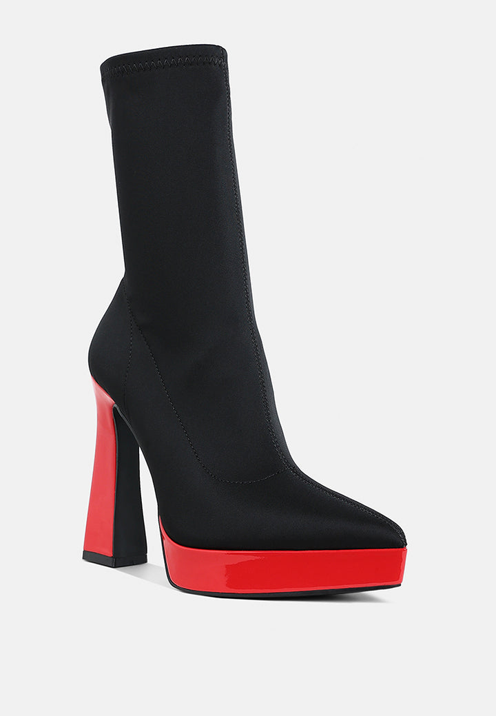 rabha contrasting platform detail sock boots#color_black-red