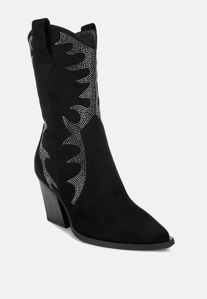 rhinestones embellished calf boots by mode#color_black