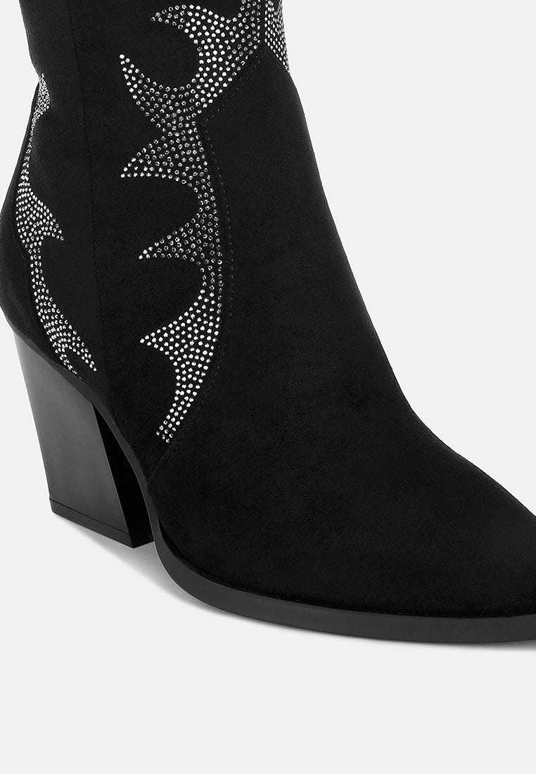 rhinestones embellished calf boots by mode#color_black