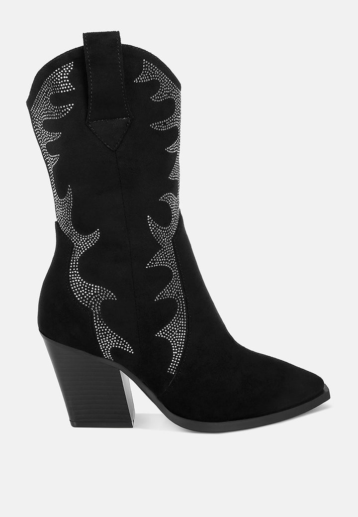 rhinestones embellished calf boots by mode#color_black