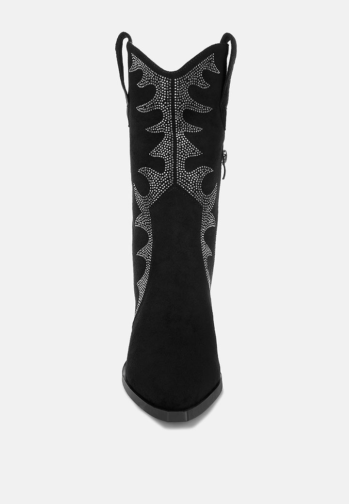 rhinestones embellished calf boots by mode#color_black