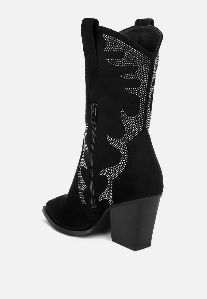 rhinestones embellished calf boots by mode#color_black