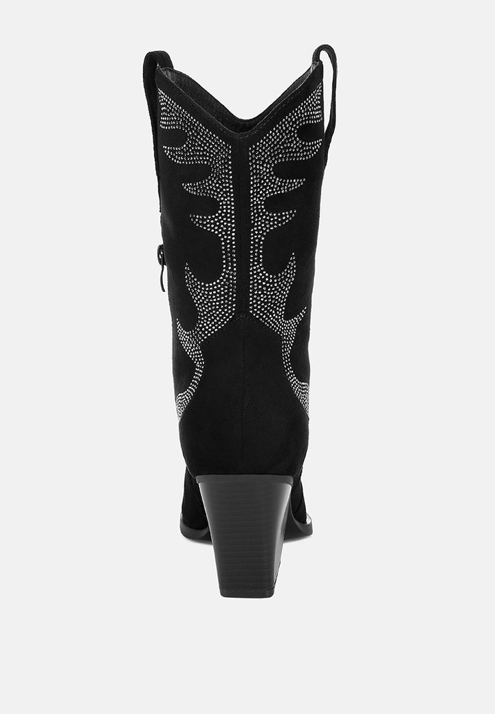 rhinestones embellished calf boots by mode#color_black