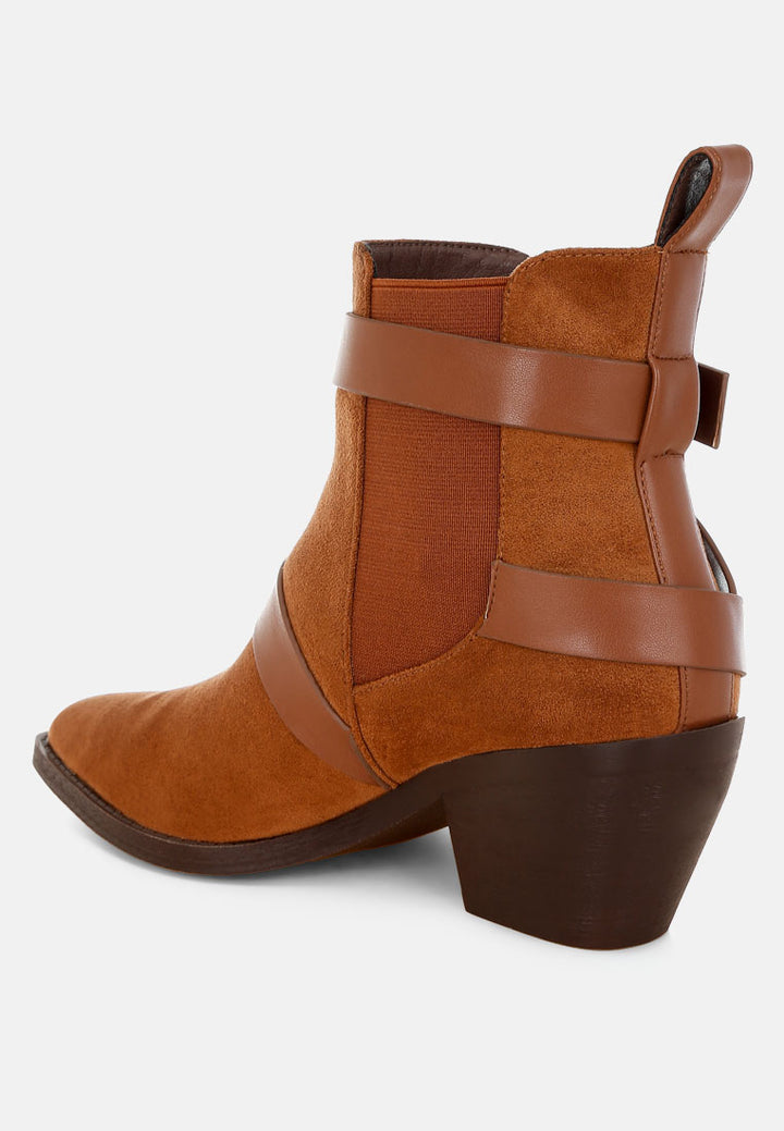 raveta microfiber buckle strap western boots#color_tan